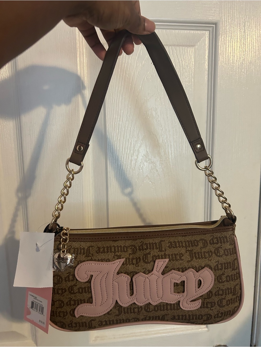Juicy Couture Brown and Pink Logo Shoulder Bag